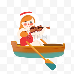 在船上拉小提琴的女孩
