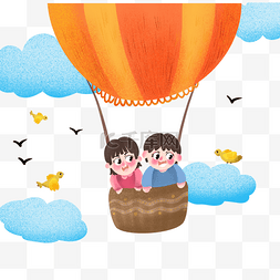 儿童童趣海报图片_坐热气球的儿童png免抠图