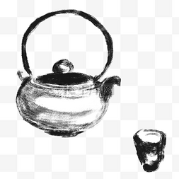 暖冬饮茶图片_水墨茶具饮茶插画