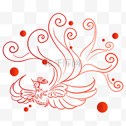 中式红色凤凰装饰线稿