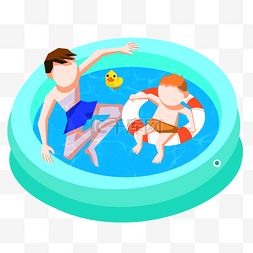 夏天卡通父子游泳