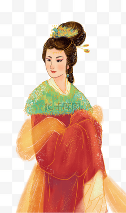 描金国潮中国风美女侍女