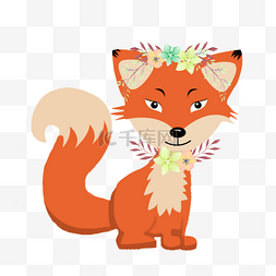 聪明红色花狐狸元素设计