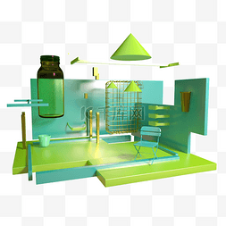 绿色背景图片_立方电商C4D金属