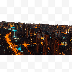 航拍夜景图片_武汉城市建筑汉阳江滩日落航拍