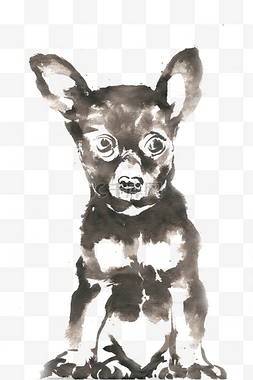 坐立的小狗图片_可爱的小狗水墨画PNG免抠素材