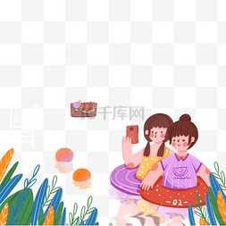 立夏节日节气图片_卡通可爱扁平节气小暑女孩游泳池