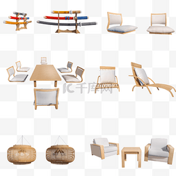 创意椅子沙发图片_立体质感日式家具套图png图