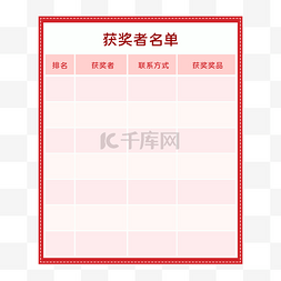 获奖名单表格