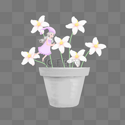 白色花朵简约图片_抱着白色花朵的紫衣女孩