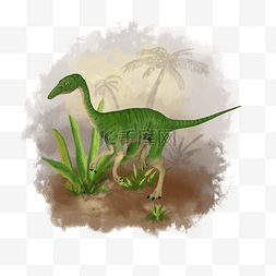 小型恐龙图片_手绘风格行走的绿色细颈龙（头朝