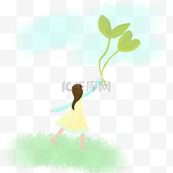 春天绿叶素材图片_春天漫画儿童植物