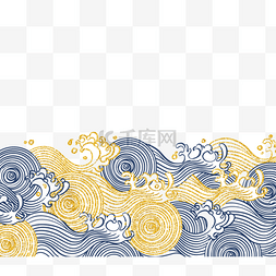 金色海浪图片_金色古典浪花波纹线条装饰图案
