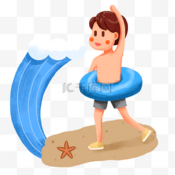 沙滩素材素材下载图片_套游泳圈在沙滩边的孩子卡通素材