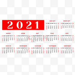2021 calendar 新年矢量红黑日历