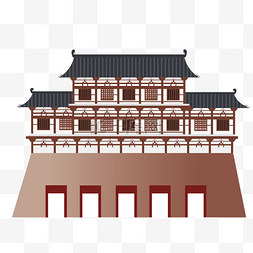古风建筑圆拱门图片_彩色中国风古土楼建筑插画