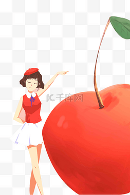 苹果创意手绘图片_创意苹果女孩插画