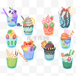 冰淇淋甜品车图片_卡通夏天冰激凌