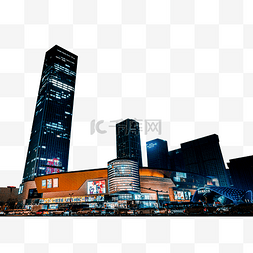 高楼霓虹灯图片_冬天下的城市建筑夜景