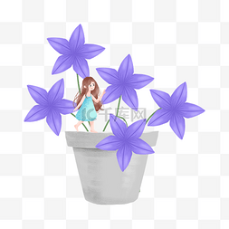 花朵和女孩图片_女孩和盛开的蓝色花朵