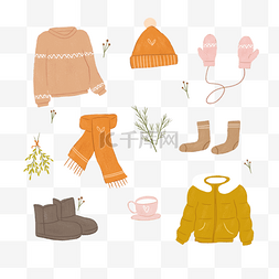 橙色手绘冬季衣服插画元素