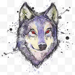 野狼头像手绘水彩素描元素
