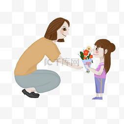 小女孩送鲜花给妈妈