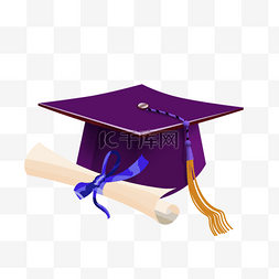 学位证书证书图片_三维紫色学位证书毕业帽