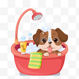 浴盆卡通图片_手绘卡通给宠物狗洗澡