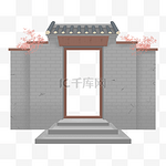 中式建筑古门墙