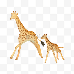 奔跑的动物手绘图片_母亲节手绘长颈鹿母子