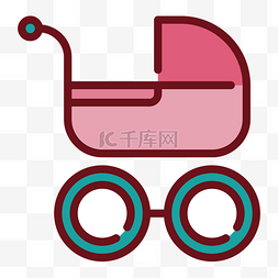 彩色婴儿小玩具婴儿车图标矢量UI