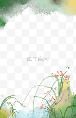 中国风底边装饰图片_装饰边框春天植物红花中国风PNG
