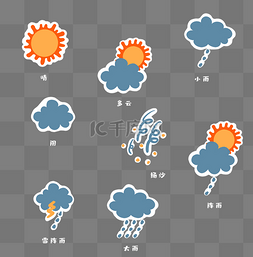 天气预报符号图片_插画风可爱气象符号套图