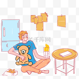 冰箱里图片_手绘卡通娱乐泰迪熊插画