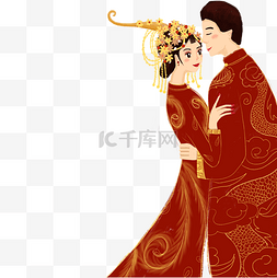 中式婚服褂裙新郎新娘亲密相拥
