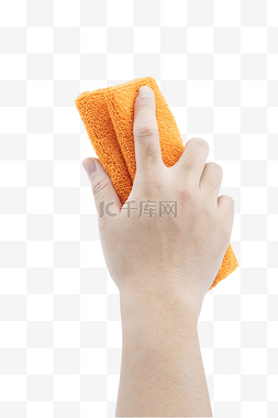 拧湿毛巾图片_手拿橙色毛巾