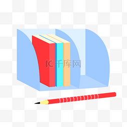 书籍铅笔图片_蓝色立体架子