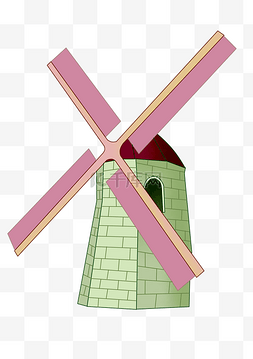 卡通绿色风车图片_粉色扇叶风车建筑