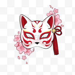 手绘日本图片_红色手绘日本樱花狐狸面具