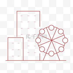 城市建筑线条线稿摩天轮大楼