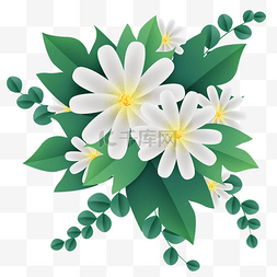 白色纸花朵图片_立体白花和叶子