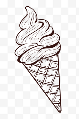 黑白线描装饰图片_冰淇淋黑白线描PNG免抠图