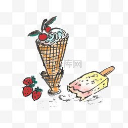 冰淇淋草莓味图片_夏天水墨草莓手绘装饰