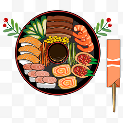 鱼子酱军舰图片_圆形食盒装的日本osechi ryori料理