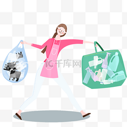 垃圾社区图片_卡通女孩提着两袋垃圾