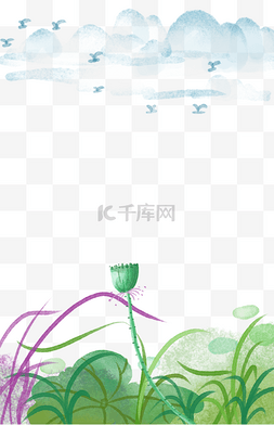 装饰春天植物荷花中国风边框PNG