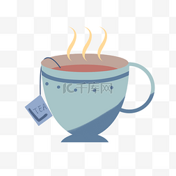 蓝色的茶壶图片_热腾腾的茶汤插画