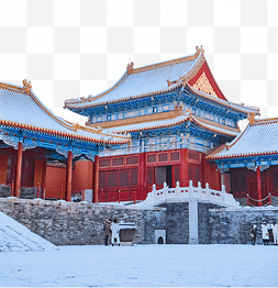 故宫瓦墙图片_故宫雪景