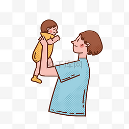 开心宝宝图片_矢量免抠卡通可爱母亲节抱着孩子